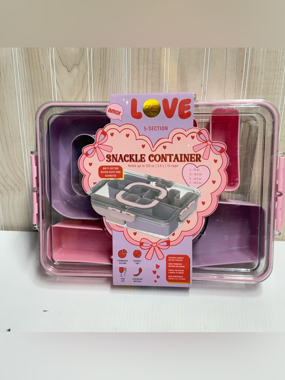 Love 5-Section Snack Container in Pink and Purple